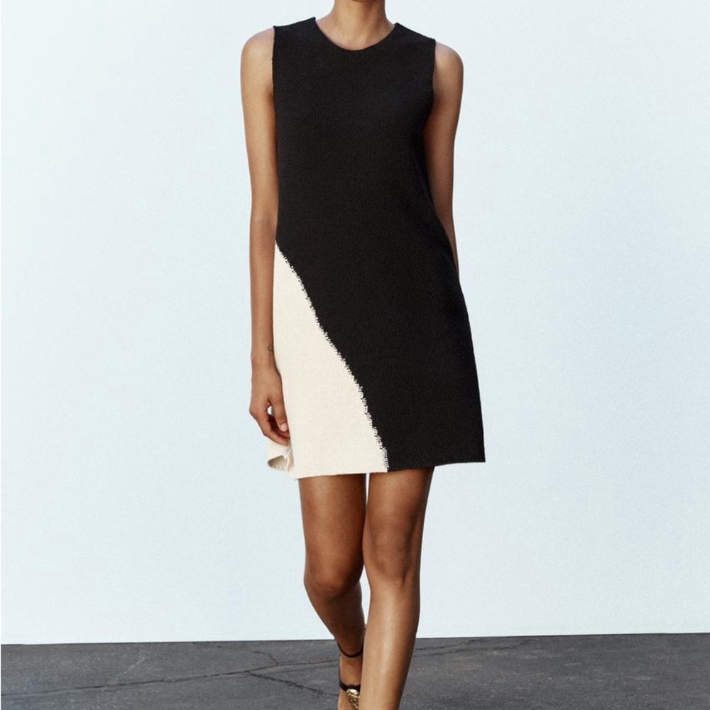 Zara Black and Cream Sleeveless Mini Dress